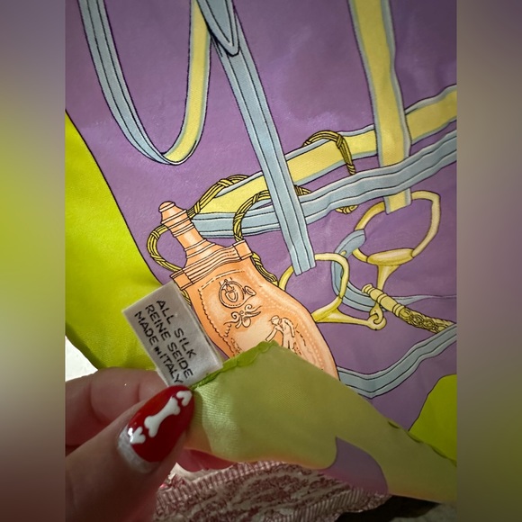 Celine Vibrant Green and Purple Equestrian Silk Scarf - Picture 5 of 7